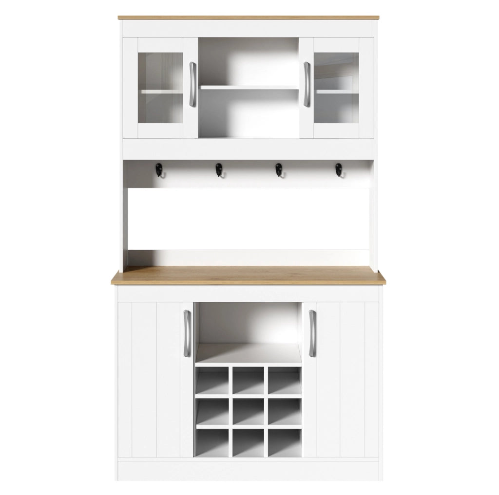 Credenza cucina con vetrine, portabottiglie e ganci 175 cm