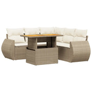 Set Divano da Giardino 6 pz con Cuscini Beige in Polyrattan