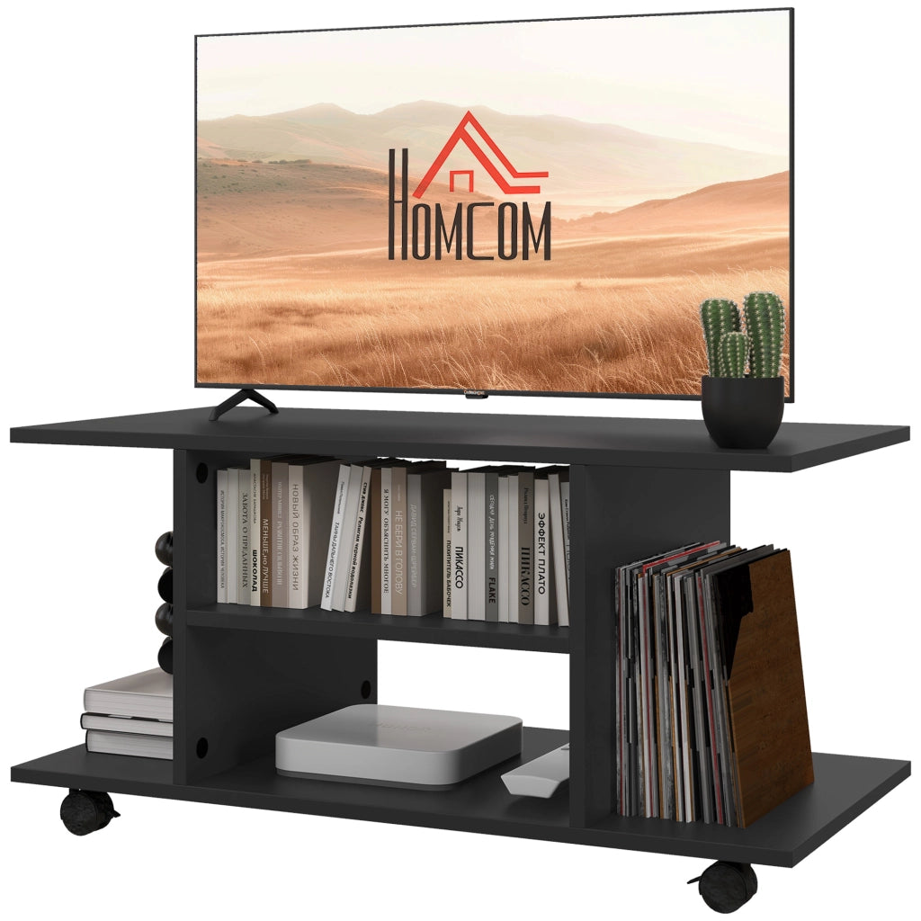 Mobile TV con ruote ¨C Xylo ¨C Legno nero, ripiani, supporto fino 42 pollici, 80x40x40 cm