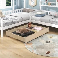 Letto per bambini con cassetti e scaffali, struttura a L, senza materasso, 90x200 cm+140x70 cm, Bianco