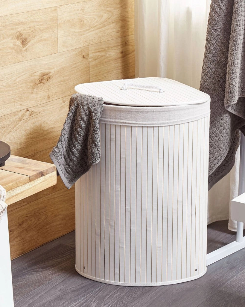 Cestino portaoggetti in bambù bianco con coperchio Cestino per biancheria Accessori pratici lavanderia bucato