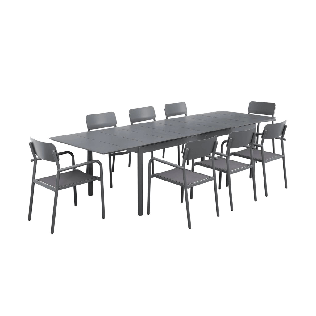 Set tavolo da giardino allungabile in alluminio e textilene con 8