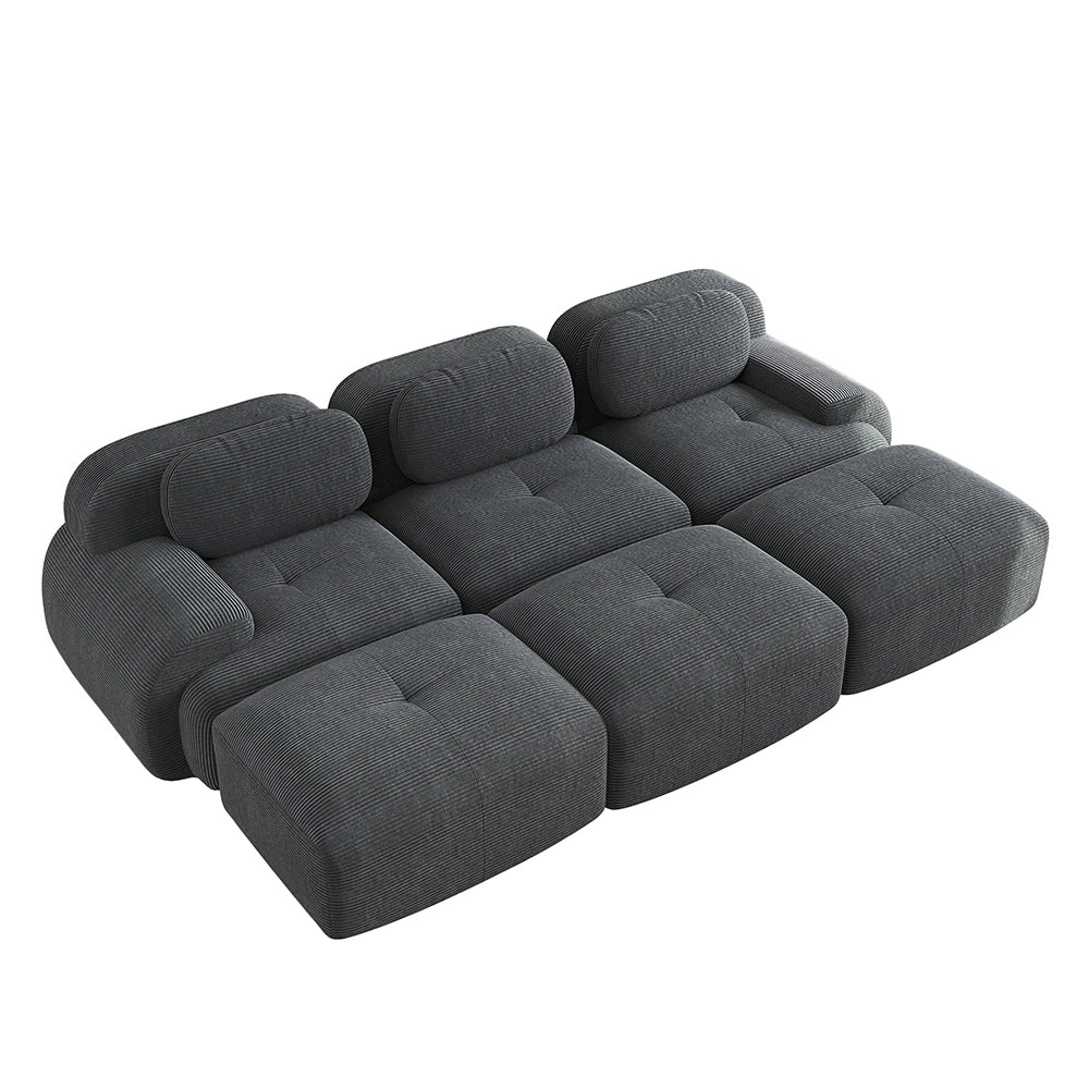 Set 3 posti + 3 pouf in velluto - Xylo - Braccioli XL, imbottitura 32D, home cinema, grigio