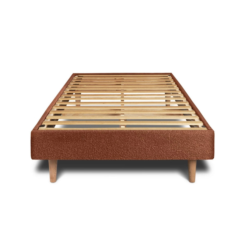 Letto 90x190 cm con testata imbottita - tessuto bouclé