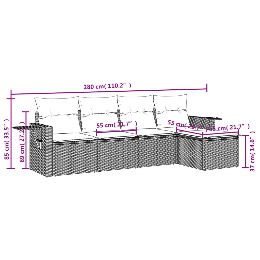 Set Divano da Giardino 5 pz con Cuscini-Sofa da Giardino-Divanetto da esterno Grigio in Polyrattan 321710