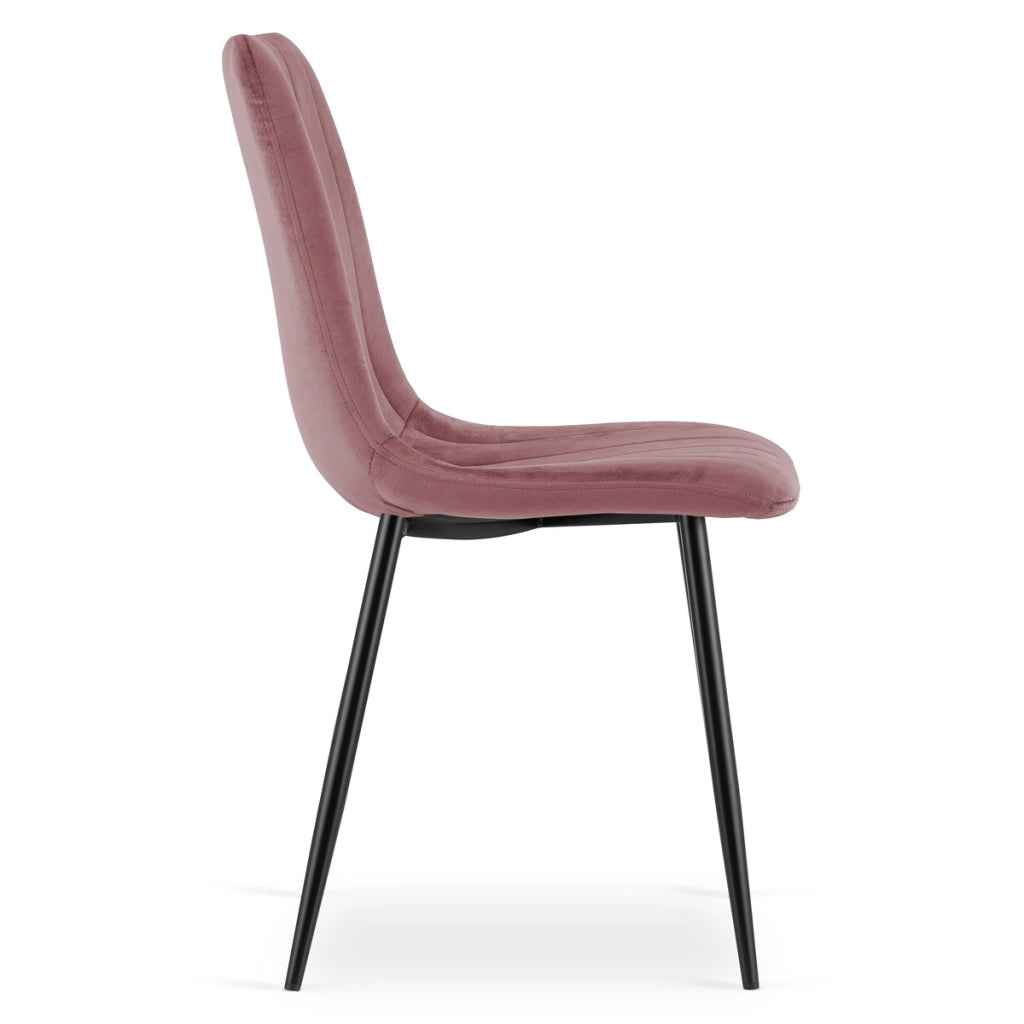 Set di 4 Sedie Lava in Velluto Rosa con Gambe Nere