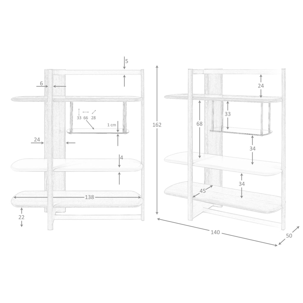 Libreria rettangolare sinistra in noce chiaro e legno color greige