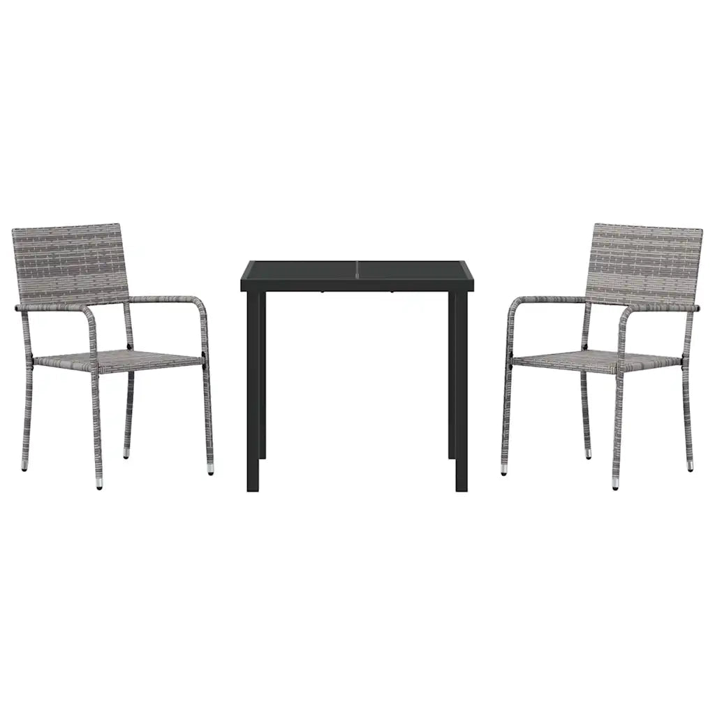 Set da Pranzo per Giardino con cuscino 3 pcs Grigio polyrattan
