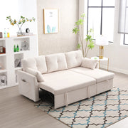 Divano letto angolare convertibile con contenitore, penisola reversibile e cuscini in corduroy beige 206 × 108 × 66-88 cm