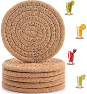 Sottopiani per bibite, 6 pezzi sottopiani manufatti, bicchieri con supporto, sottopiani rotondi in cotone, lavabili, sottopiani resistenti al trascinamento, decorazione da tavola (marrone)