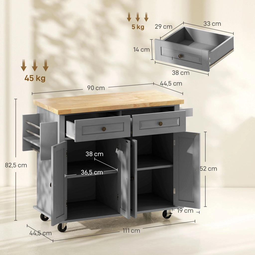 Tavolino da cucina con cassetti e ripiani ¨C zephmum ¨C MDF grigio h¨¦v¨¦a