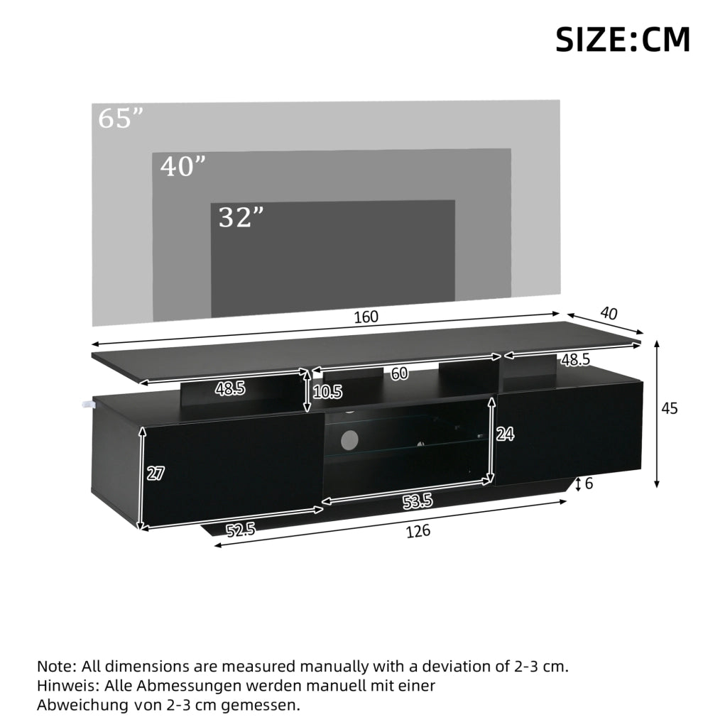 Mobile TV moderno con LED, 2 vani e 8 ripiani, nero