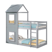 Letto a castello 90x200 cm; con sponda di sicurezza; legno; grigio (Senza materasso)
