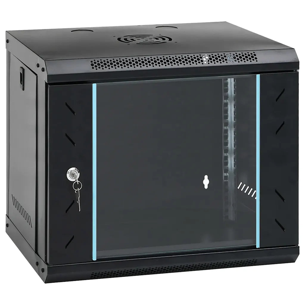 Armadio di rete a parete 9U 53 x 40 x 45 cm con serratura e pannelli rimovibili stile moderno acciaio nero 02_0045827