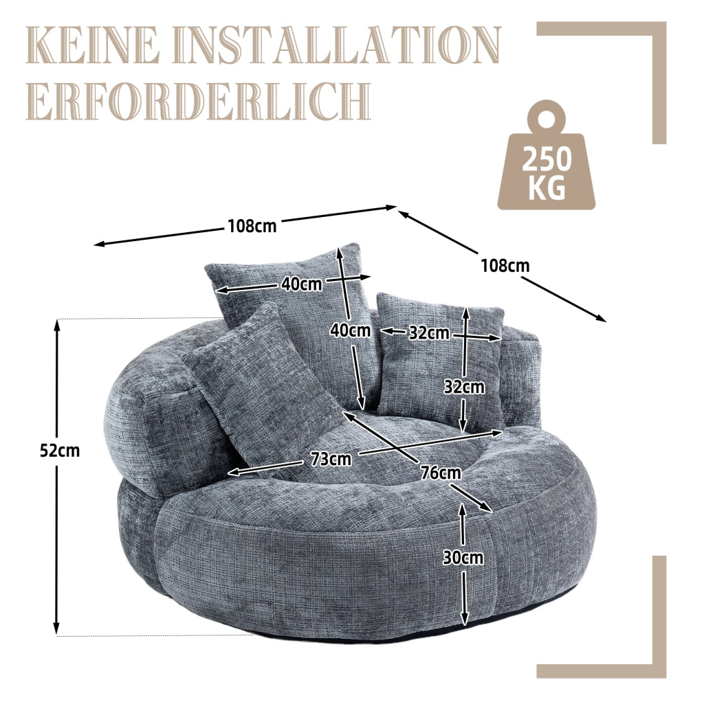 Poltrona lounge in ciniglia grigia 108x108 cm