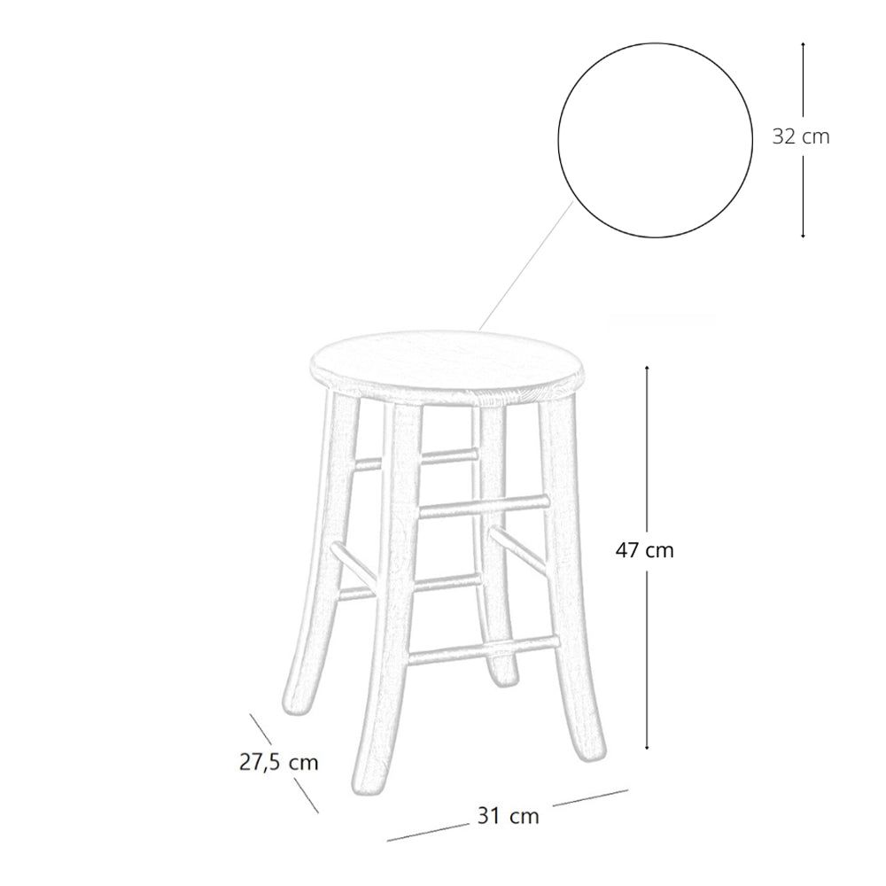 Sgabello h 47 cm in legno noce chiaro con seduta rotonda e gambe curve