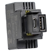 Alimentatore Compatto da Incasso Keystone USB-A e USB-C 20W 5-12V Nero