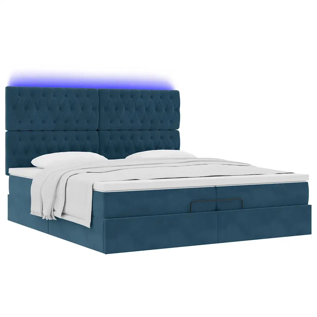 Pouf Letto con Materassi e LED Blu Scuro 200x200cm Velluto 3314418
