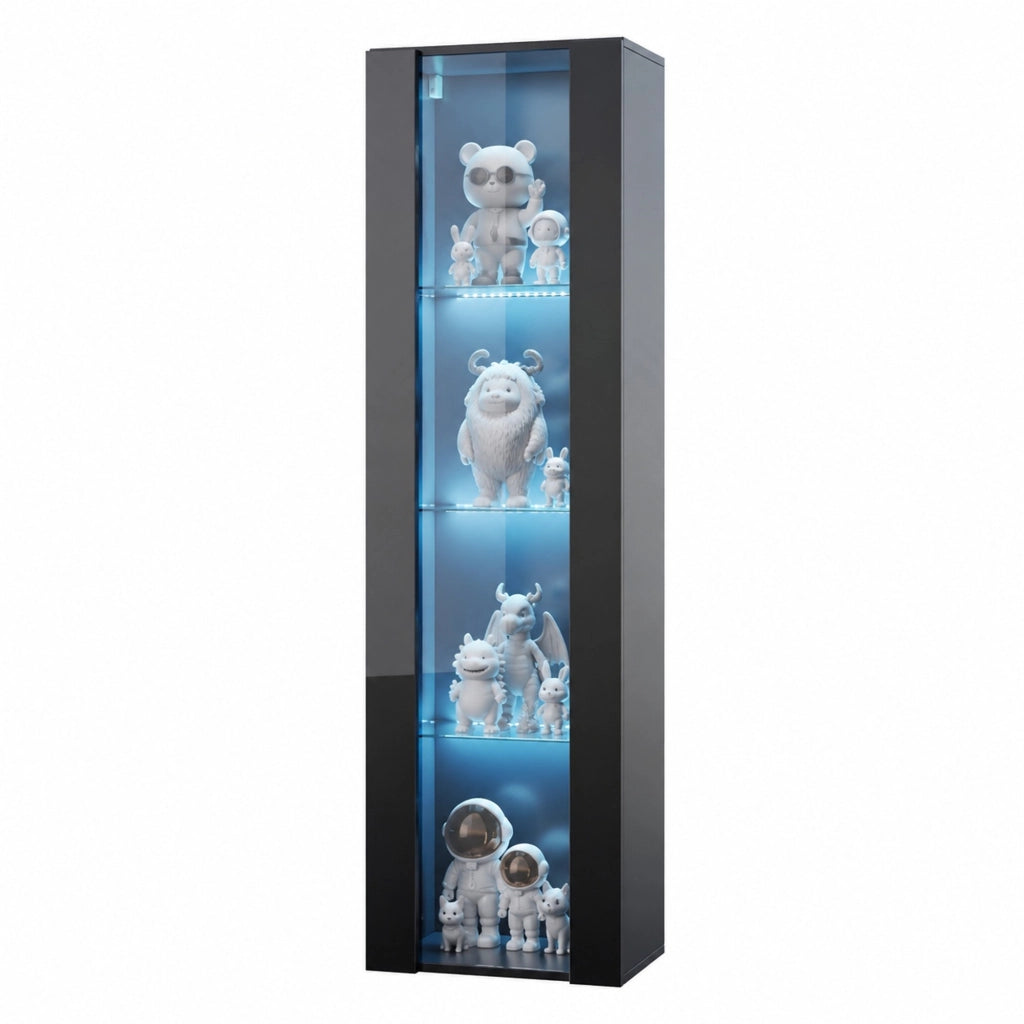 Vetrina nera 40 x 29 x 170 cm con 4 livelli; vetro e LED regolabili
