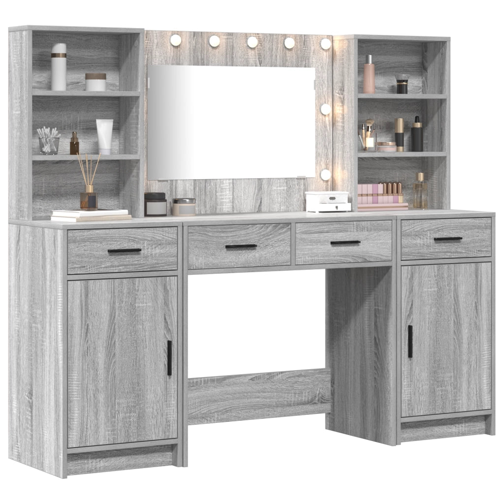 Set di Toeletta 3 Pezzi  Grigio in Legno Ingegnerizzato