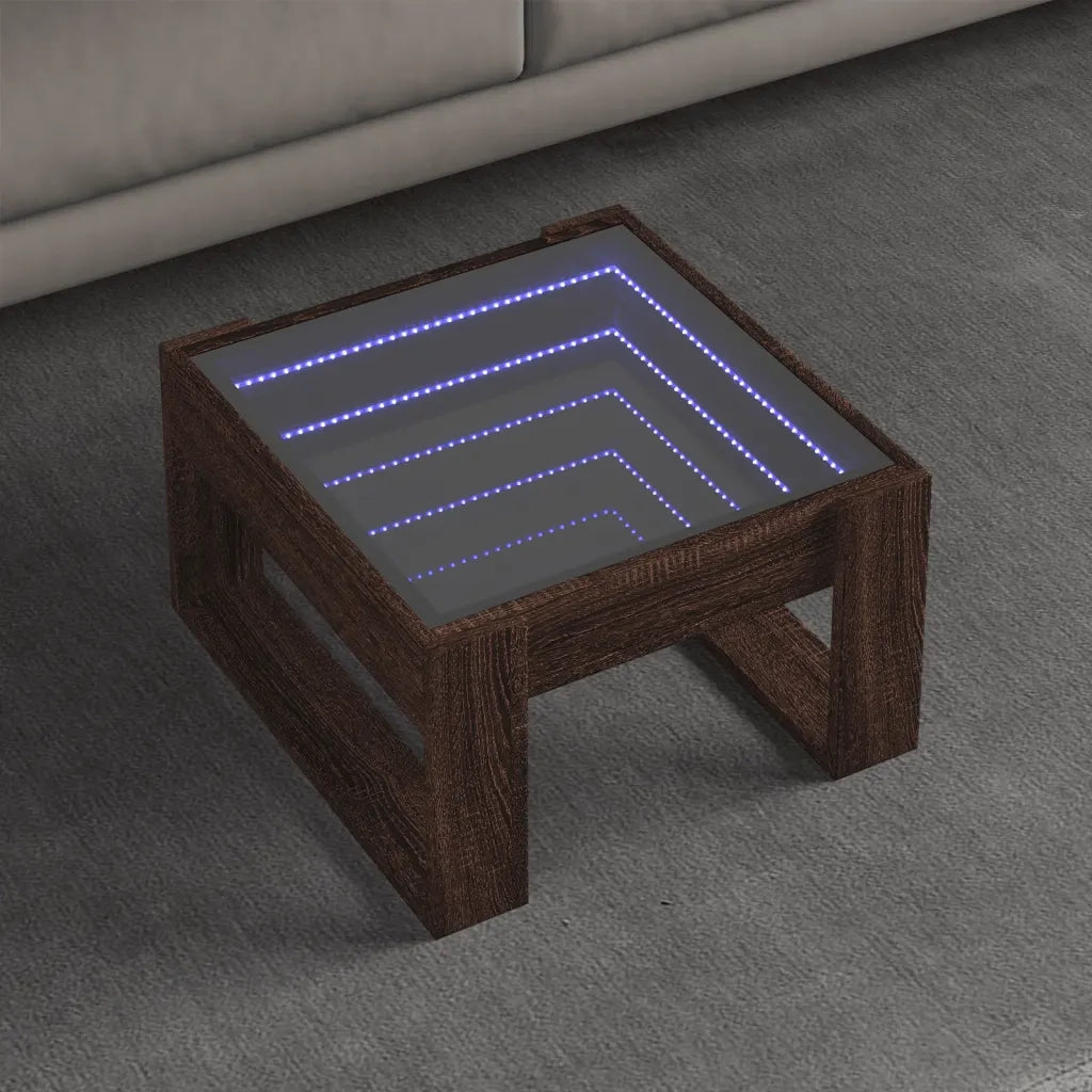 Tavolino Salotto con LED-Tavolino da soggiorno-Tavolo Infinity Rovere Marrone 50x53x30 cm
