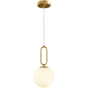 Lampadario a sospensione in metallo color bronzo con sfera luminosa opaca bianca in vetro G9