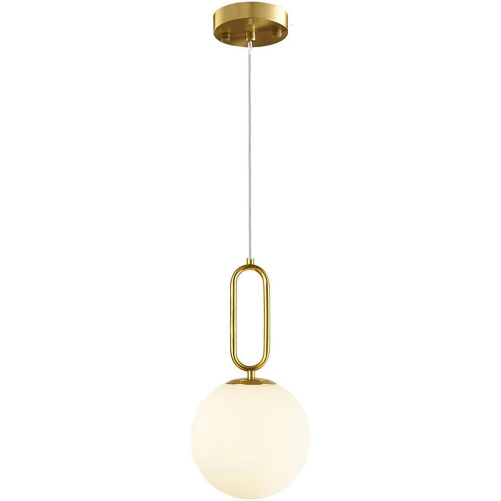 Lampadario a sospensione in metallo color bronzo con sfera luminosa opaca bianca in vetro G9