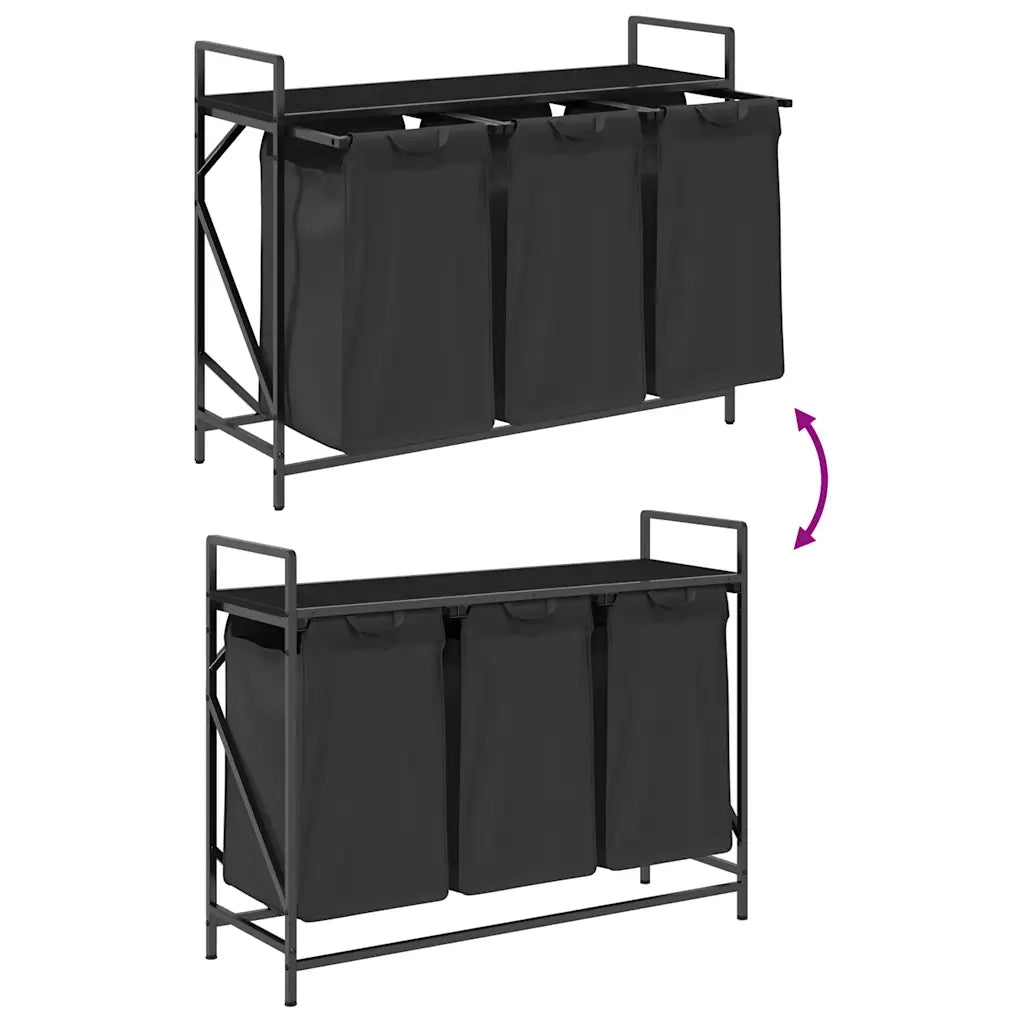 Cesto per la Biancheria 3 Scomparti con Ripiano Rovere Nero CFW9376018
