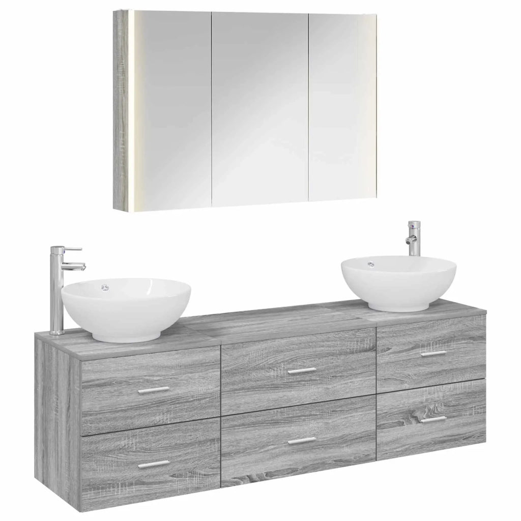 Set di mobili per il bagno 4 pcs Sonoma grigio 3406948