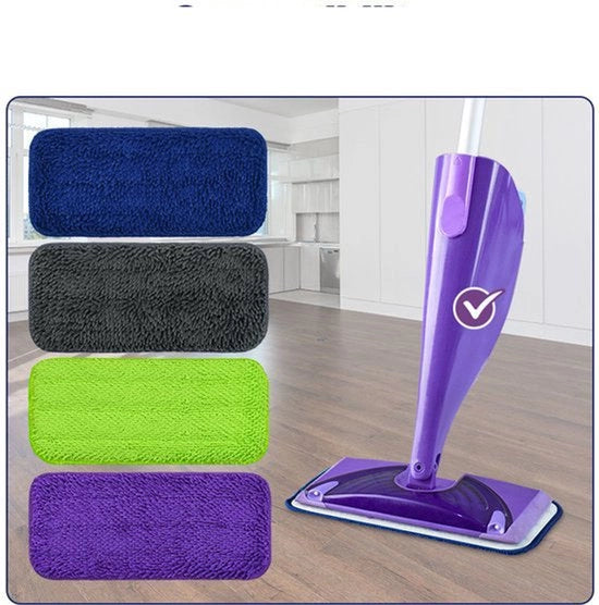 Accessori per SwifferWet Jet spray mop microvezel fittissimo, capace di asciugare e rimanere umido, cuscini intercambiabili in colore blu, grigio, verde e azzurro.