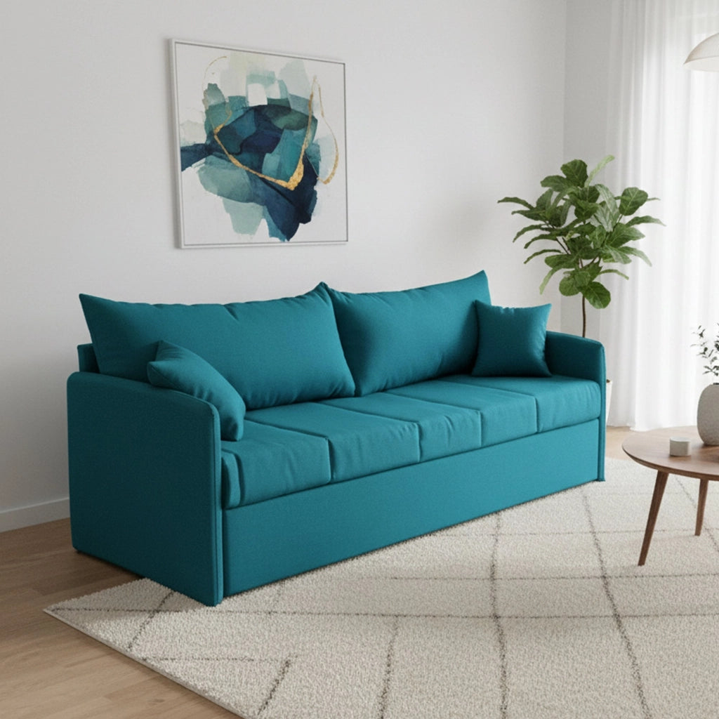 Avellana, Divano Letto 3 Posti Sfoderabile Made in Italy, 205x86 cm Azzurro