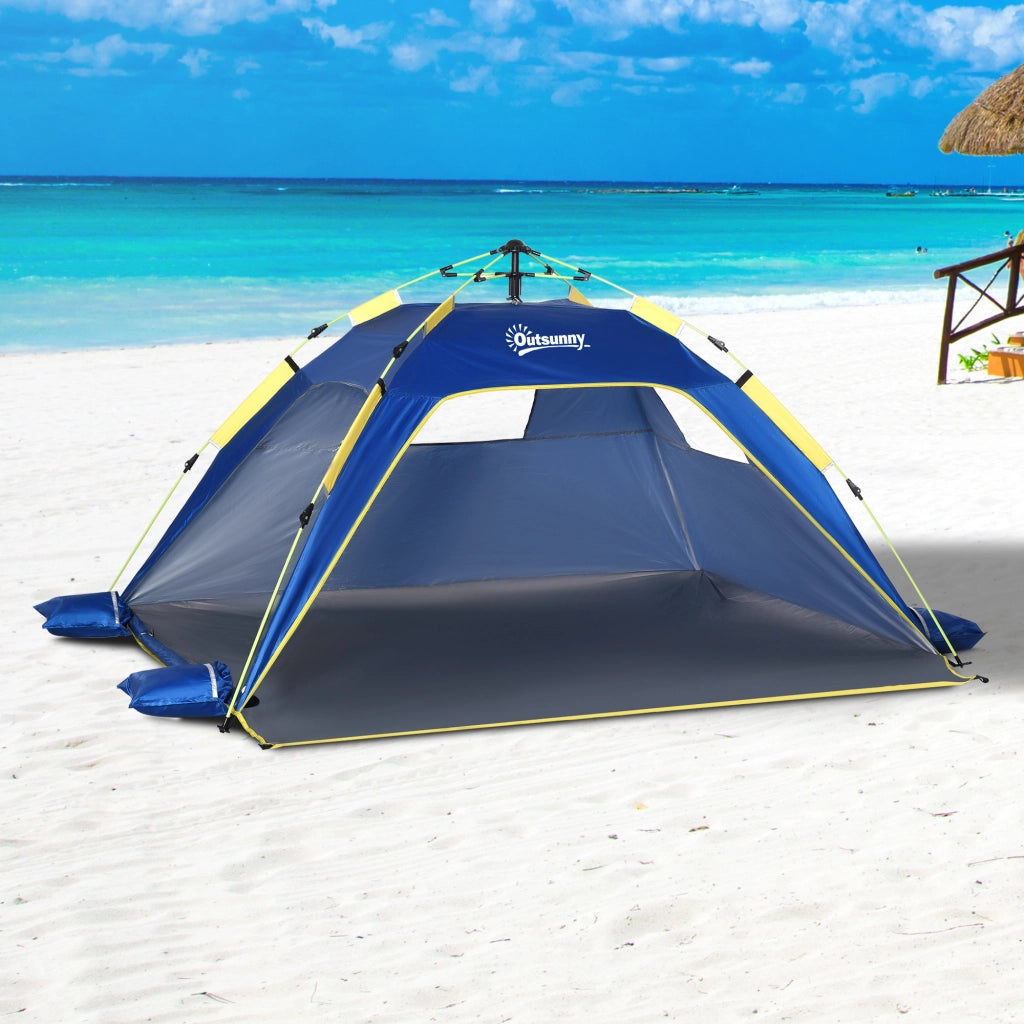 Tenda da Spiaggia Pop Up 2 Persone ¨C zephmum ¨C Blu Giallo 220x173x120 cm