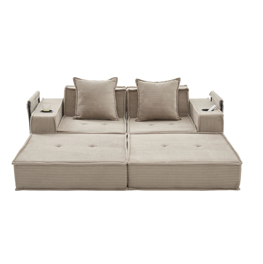 Divano ULEVR 162x78x66 cm in velluto a coste kaki con 2 cuscini e tasche laterali
