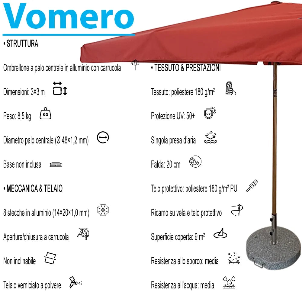 Tempo Style - Ombrellone da Giardino Vomero 3x3 m | Ombrellone da Esterno in Alluminio e Poliestere 180g/㎡ (Terracotta/Legno Noce)