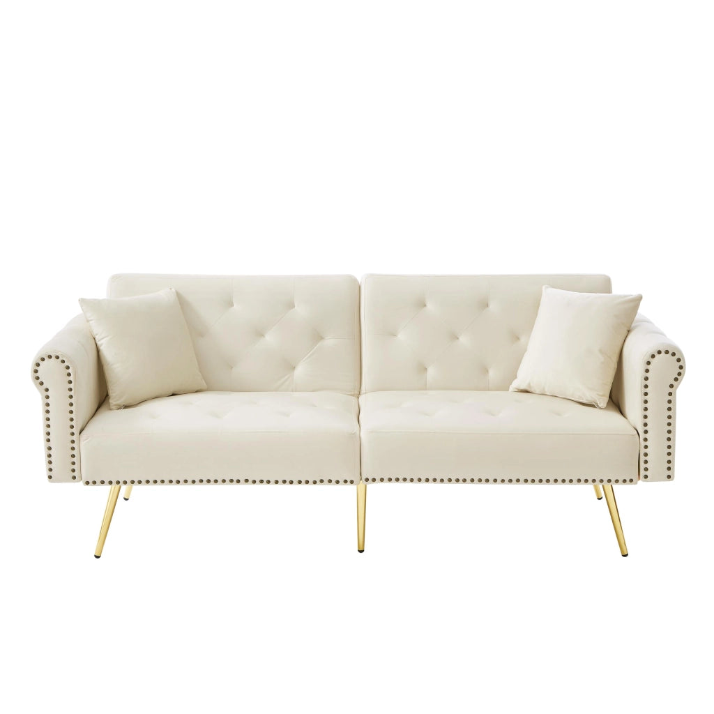 Divano Letto 2 Posti ¨C MINIMAL ¨C Velluto, Schienale Regolabile, Piedini Dorati