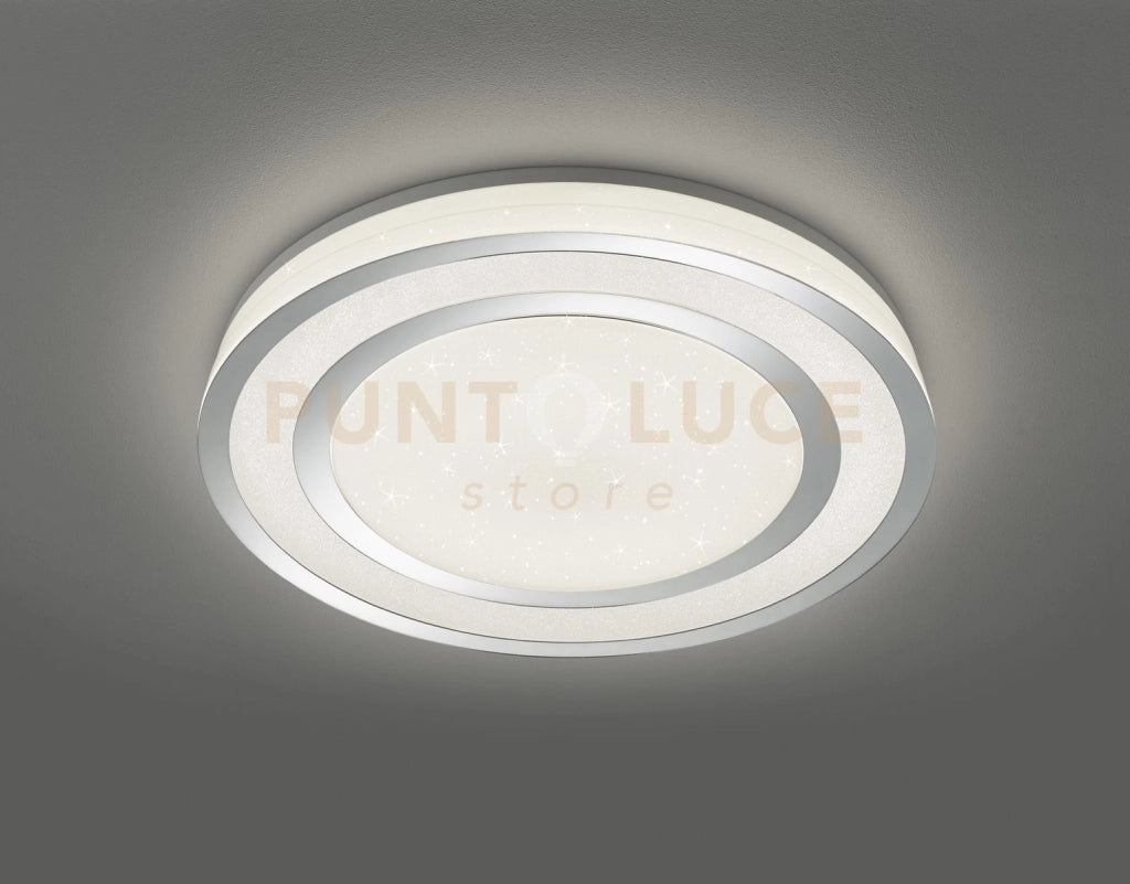 NORIAKI PLAFONIERA LED 40W 4750lm, 3000 - 5000K TONDA EFFETTO CIELO STELLATO CON BORDO CROMATO CON TELECOMANDO MULTIFUNZIONE CON ACCENSIONI SEPARATE D.60CM DIMMERABILE