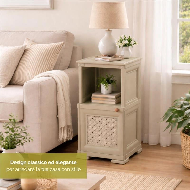 MOBILE 1 MODULO TAUPE 40X43X85,5 CM CON ANTA TRAFORATA E 1 MODULO SCAFFALE – CONTENITORE VERTICALE SALVASPAZIO PER INGRESSO E ZONA GIORNO