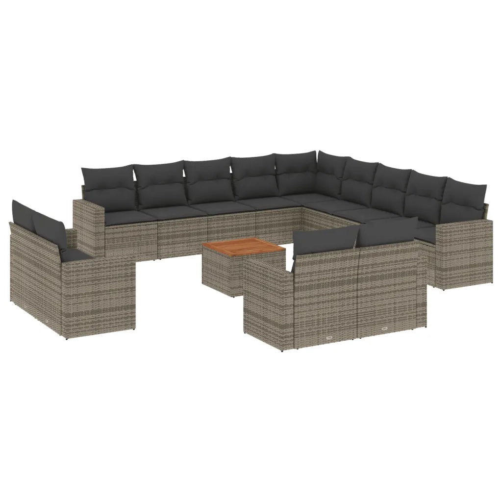 Set Divani da Giardino 14pz con Cuscini in Polyrattan Grigio 3256732