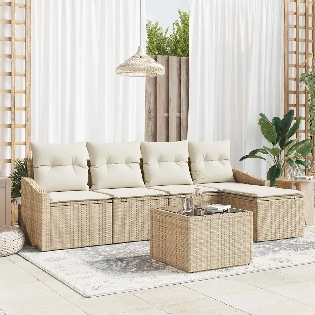 Set di divani con cuscino 6 pcs Beige polyrattan