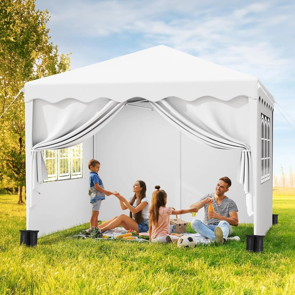 Gazebo 3x3, Gazebi Pieghevole con Oxford, Tenda Giardino Pieghevole, Impermeabile, per Feste, Tenda con 4 PCS Sacchi di Sabbia, Padiglione Giardino Protezione UV 50+, Per il Campeggio (Bianco)
