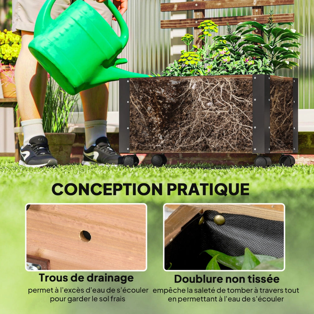Fioriera con griglia e rotelle ¨C zephmum ¨C 65x31x147 cm legno di pino