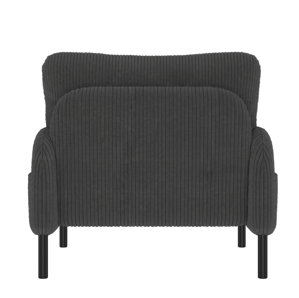 Poltrona singola in corduroy grigio con tasca laterale; 67 x 75 x 79 cm