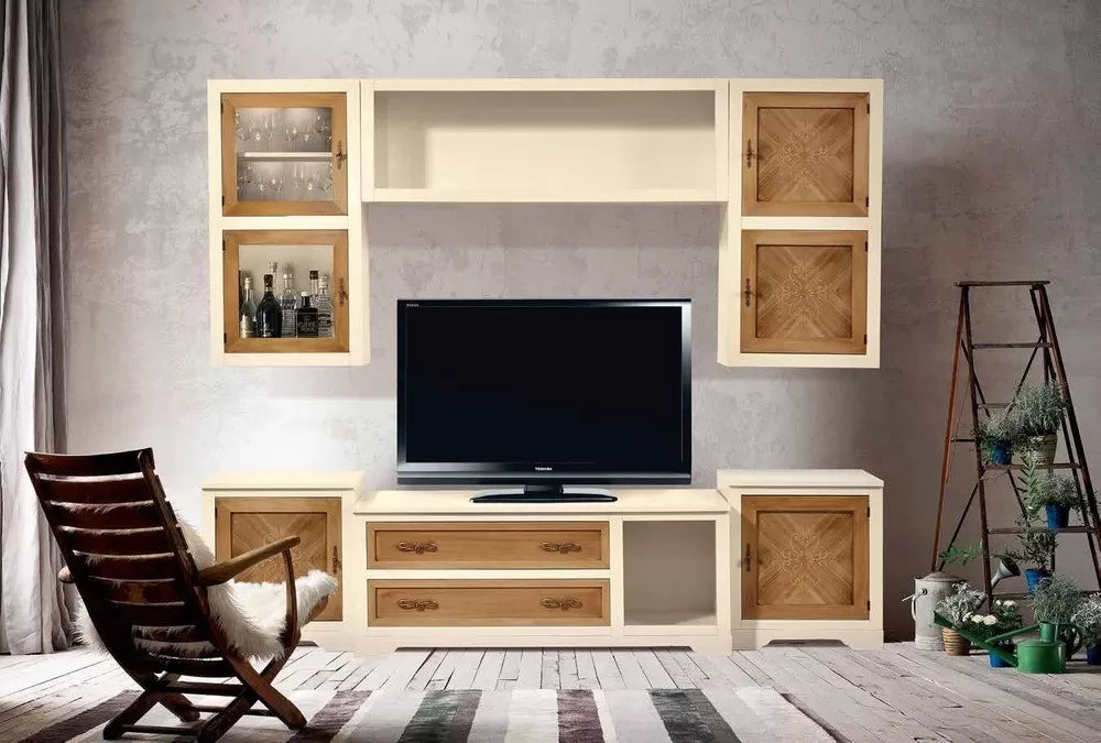 Parete attrezzata in legno avorio/noce grano 260x65 - Mobili 2G