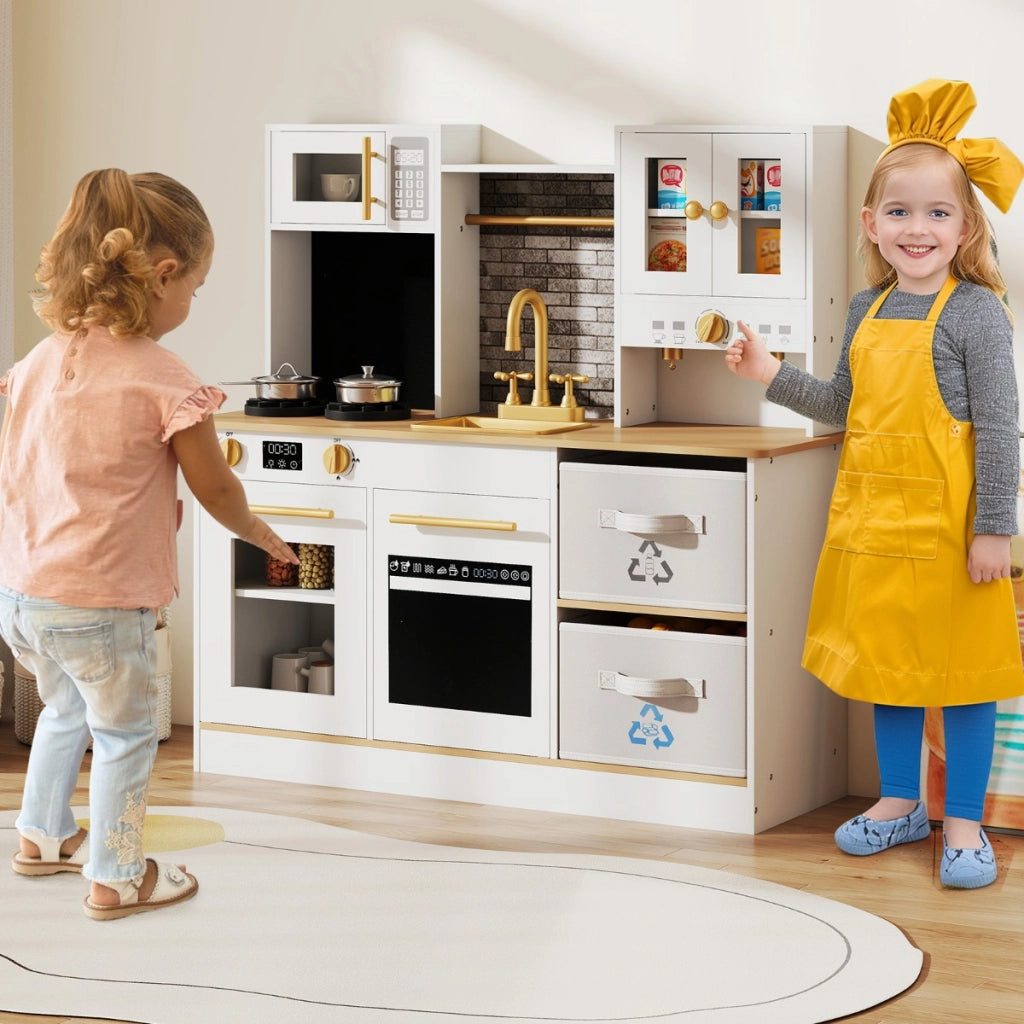Cucinetta in legno con fornelli con suoni e luci e macchina da caff¨¨, Gioco cucina di ruolo per bambini 3+ anni Naturale-Cucine giocattoli