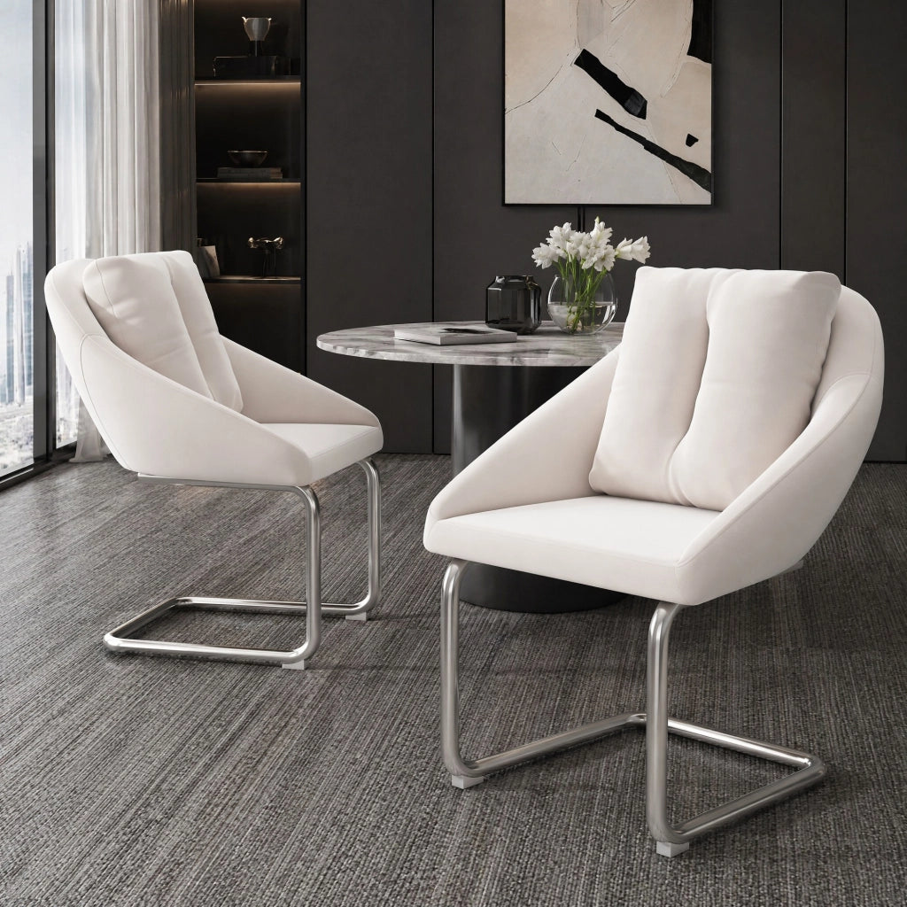 Set 2 sedie da pranzo in velluto beige, struttura in metallo, stile moderno