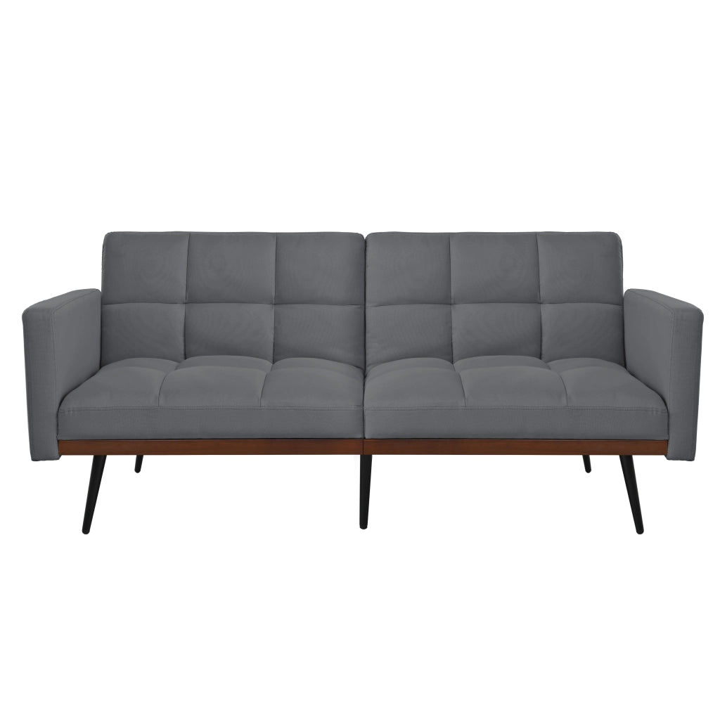 Divano Futon 3 Posti ¨C MINIMAL ¨C Grigio, Tessuto Lino, Schienale Regolabile, Gambe in Metallo, 146 cm