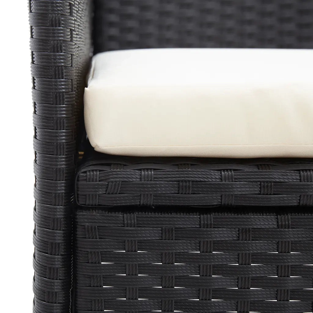 Panca da Giardino a 2 Posti con Tavolino 143 cm Polyrattan Nero 46146