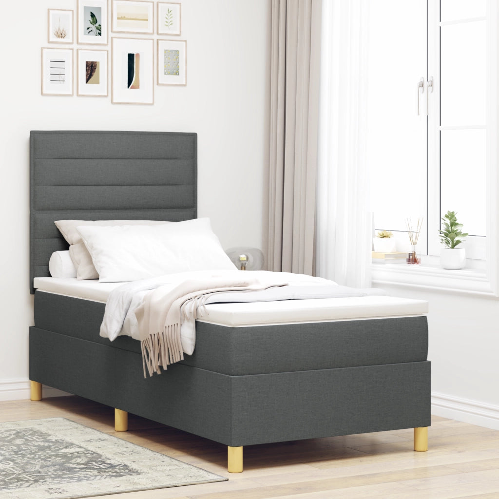 Letto a Box Spring con Materasso e LED Grigio Scuro 90x190 cm in Tessuto
