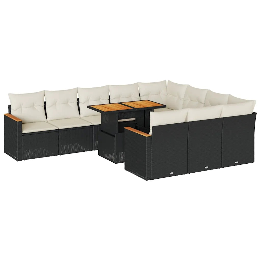 Set Divani da Giardino 11 pz con Cuscini Polyrattan Acacia Nero 3327535