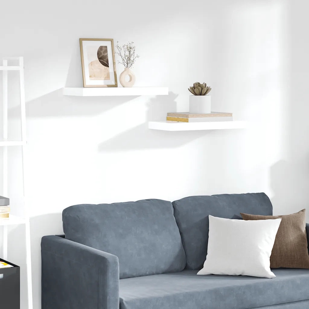 2 pz Scaffali a Parete | Ripiano a parete | Mensole a Parete Bianco Lucido 50x23x3,8 cm in MDF